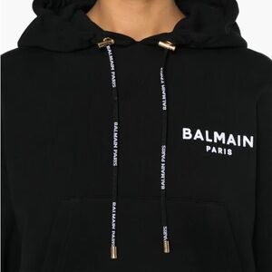 Balmain flocked-logo cotton hoodie